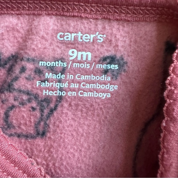 Carter’s Pink Fleece Pajama 2-way zip Forest Winter Animals Deer Baby Girl 9M - Picture 4 of 4